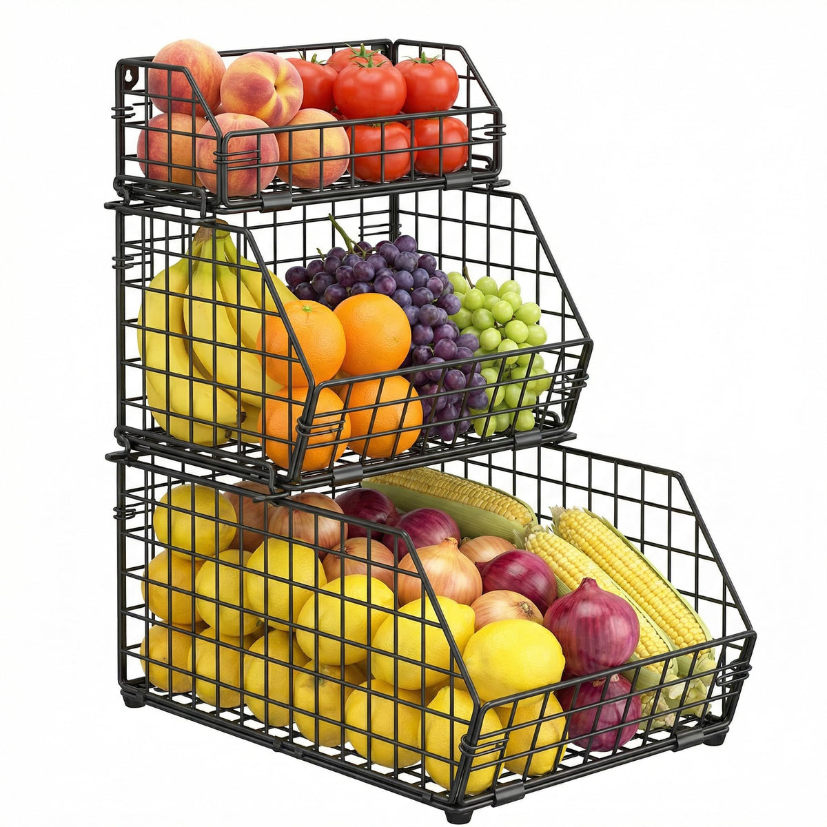 Yuzehuaza 3-tier fruit basket on counter for organized, easy-access produce