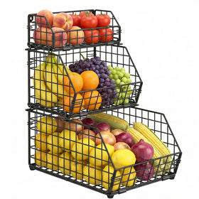 Yuzehuaza 3-tier fruit basket on counter for organized, easy-access produce