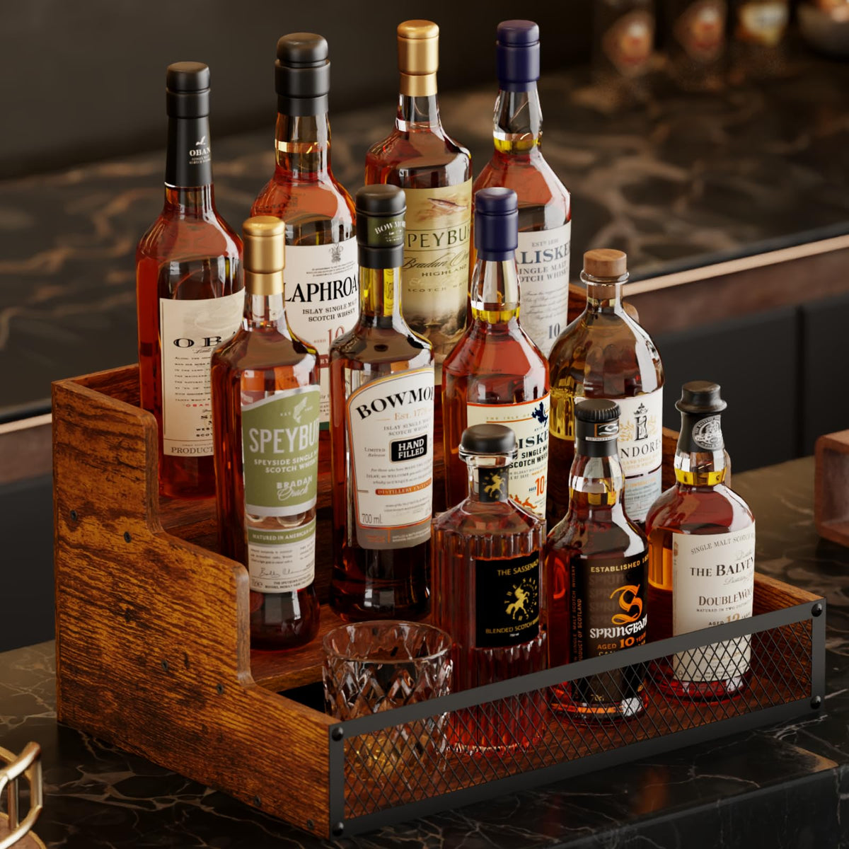 Yuzehuaza 3-tier storage showcases up to 12 bottles with clear grid safety
