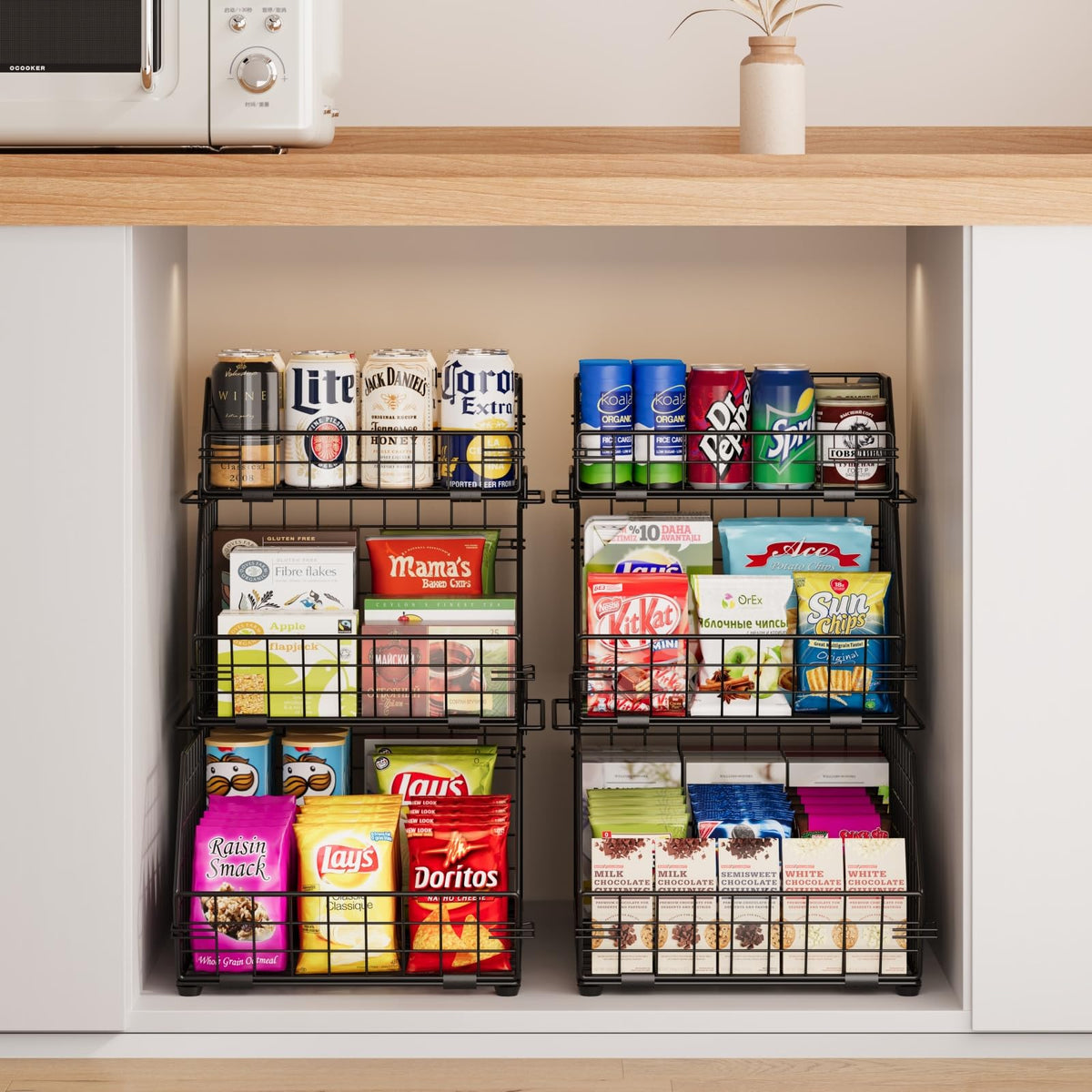 Yuzehuaza pantry organizers three-tier design fits varied kitchen items