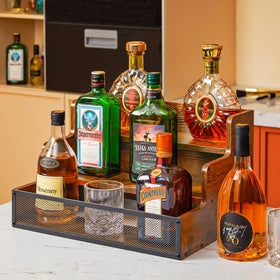 Yuzehuaza wood bar shelves side fence detail helps prevent spills