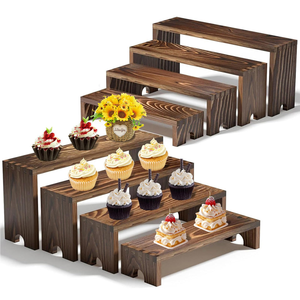 YUZUKYAUY large 2-pack stackable wooden cupcake stand top view ideal for elegant party displays