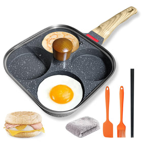Ywmoml 4-cup nonstick egg pan with lid ready for multi-egg cooking