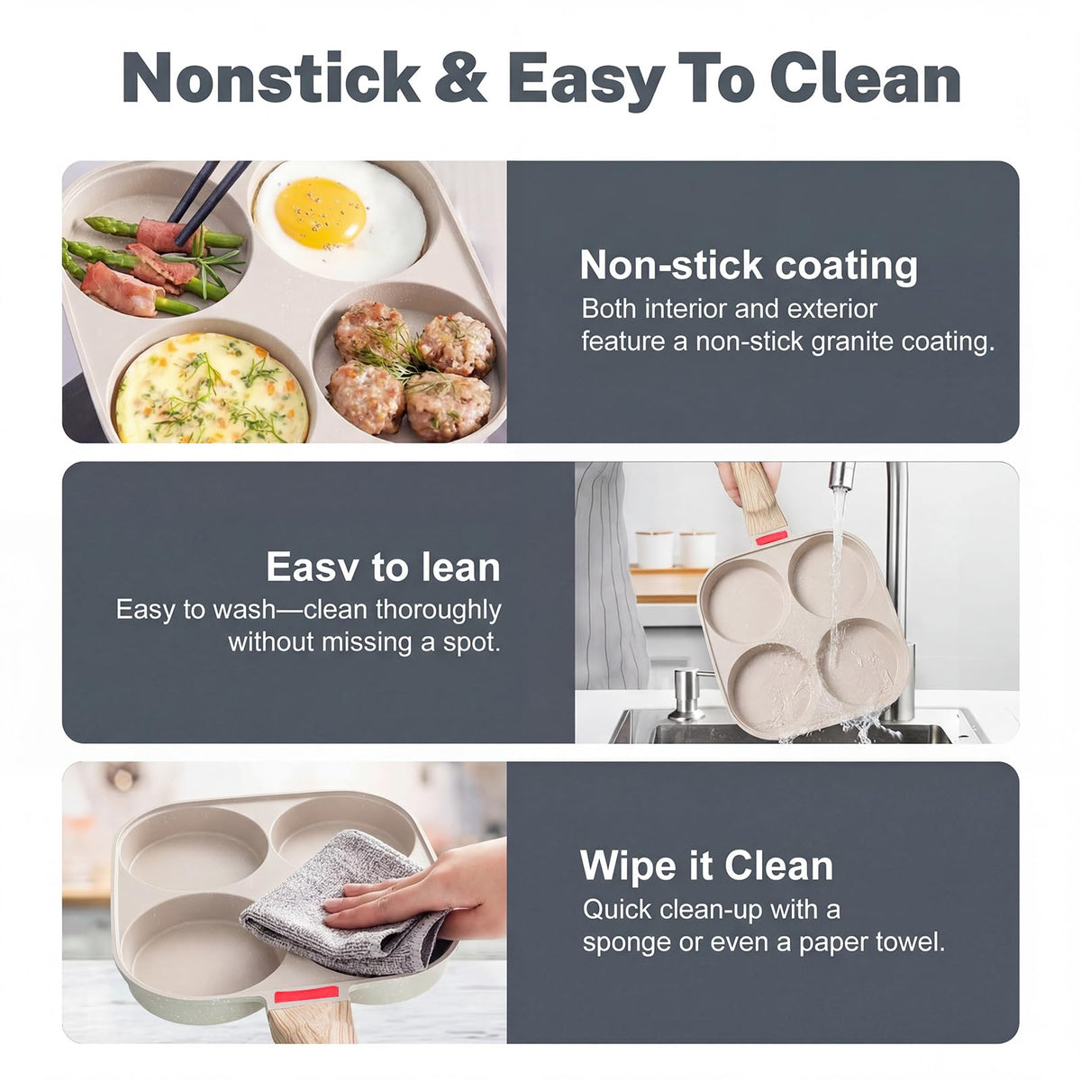 Ywmoml egg pan includes silicone scraper for easy flipping.