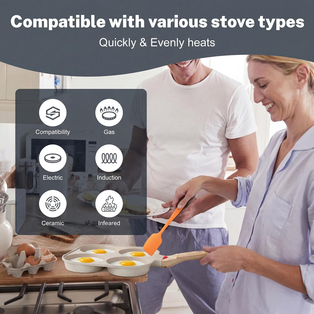 Ywmoml egg pan with ergonomic, heat-insulated handle stays cool.