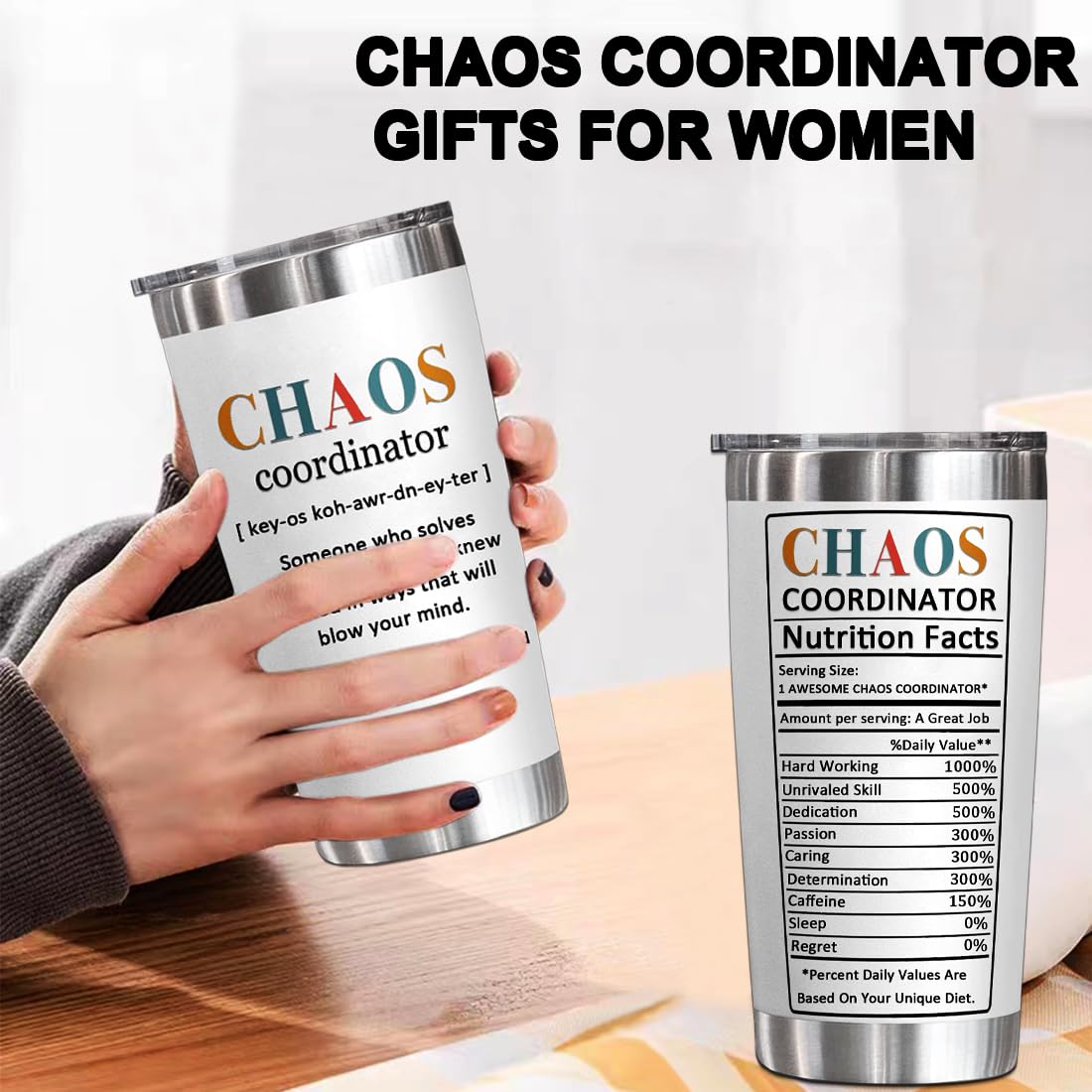 YXOTJHS Chaos Coordinator Tumbler's durable finish keeps colors vibrant.