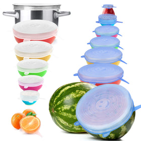 YXYL 14-pack silicone stretch lids in clear and blue fit bowls for spill-free storage