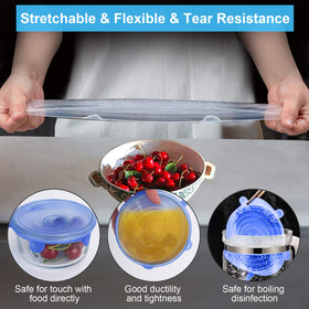 YXYL blue lid stretched over a container shows flexible fit for various shapes
