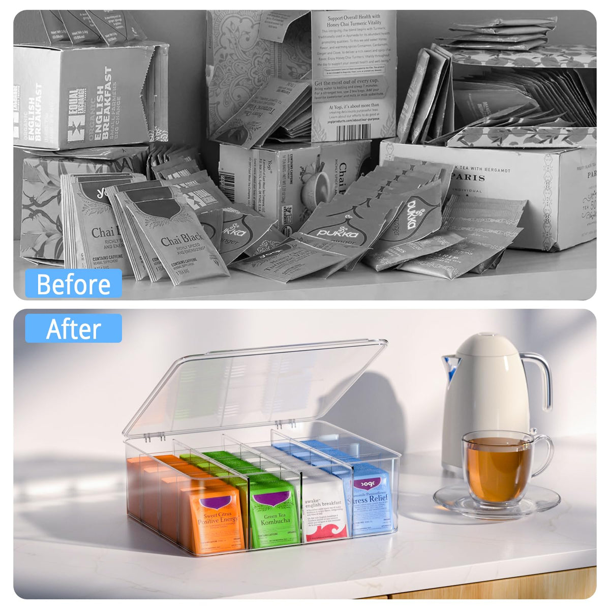 YYICO Tea Bags Organizer clear-view for quick tea bag identification