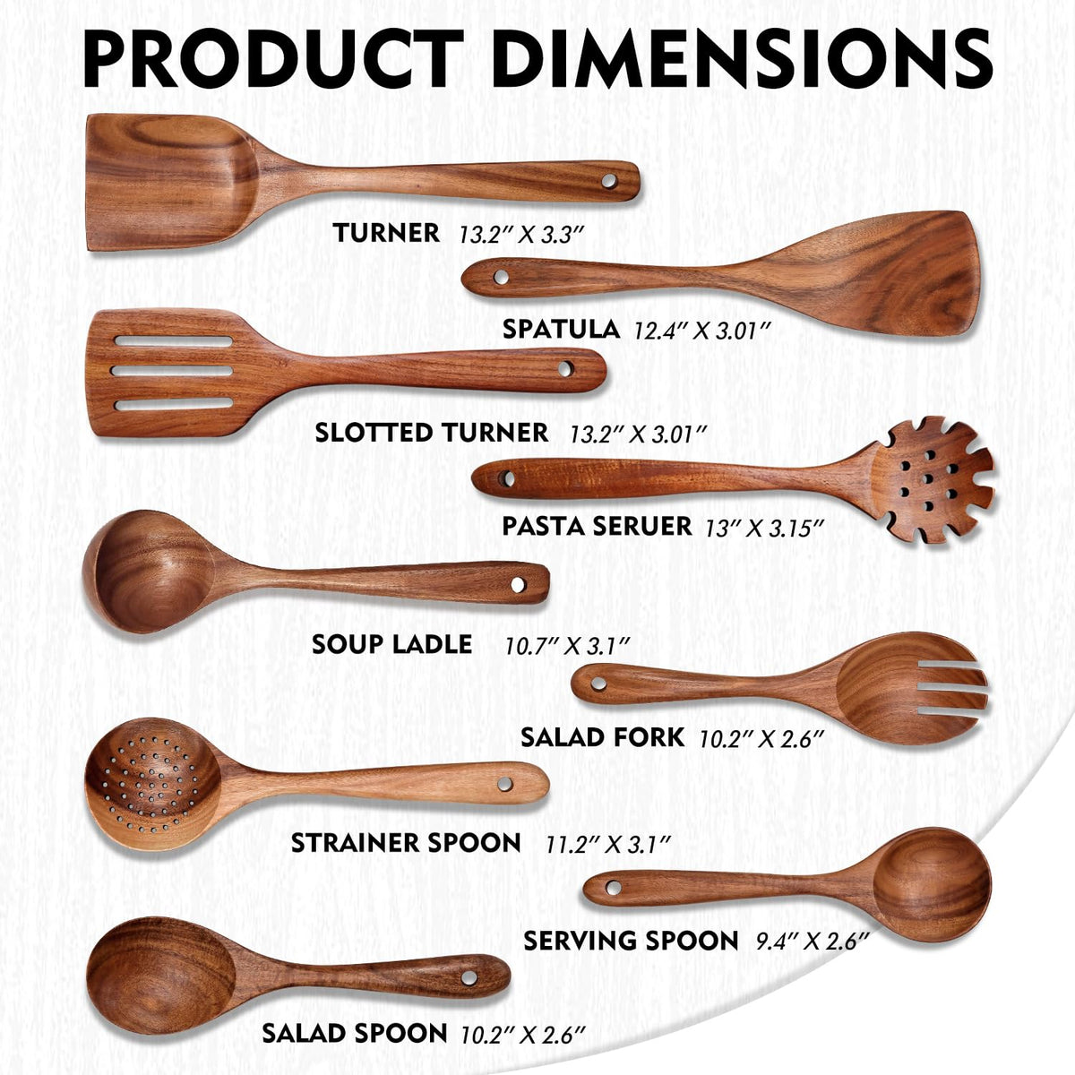 YYLTJR handmade teak kitchen utensils, durable and stylish