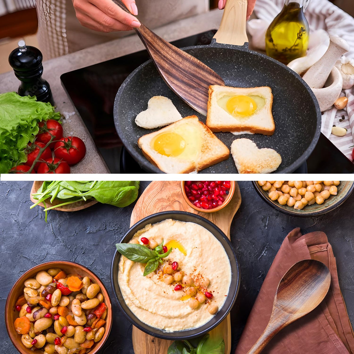 YYLTJR wooden fried spatula designed to flip proteins without scratching pans