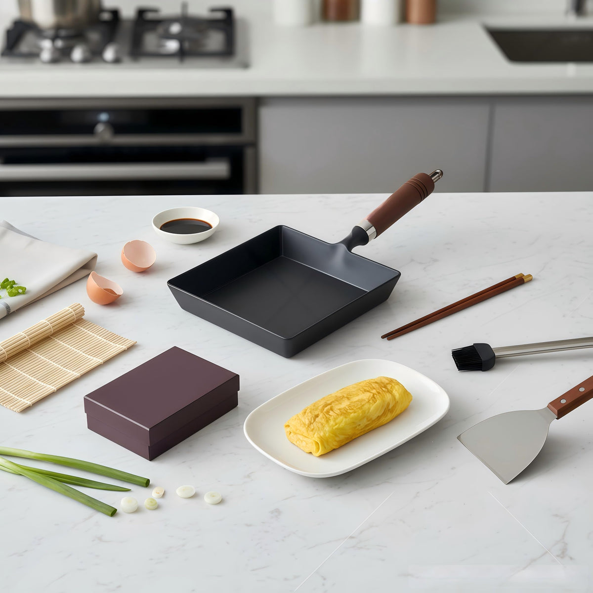 YYMIYU chemical-free non-stick Tamagoyaki pan surface in use
