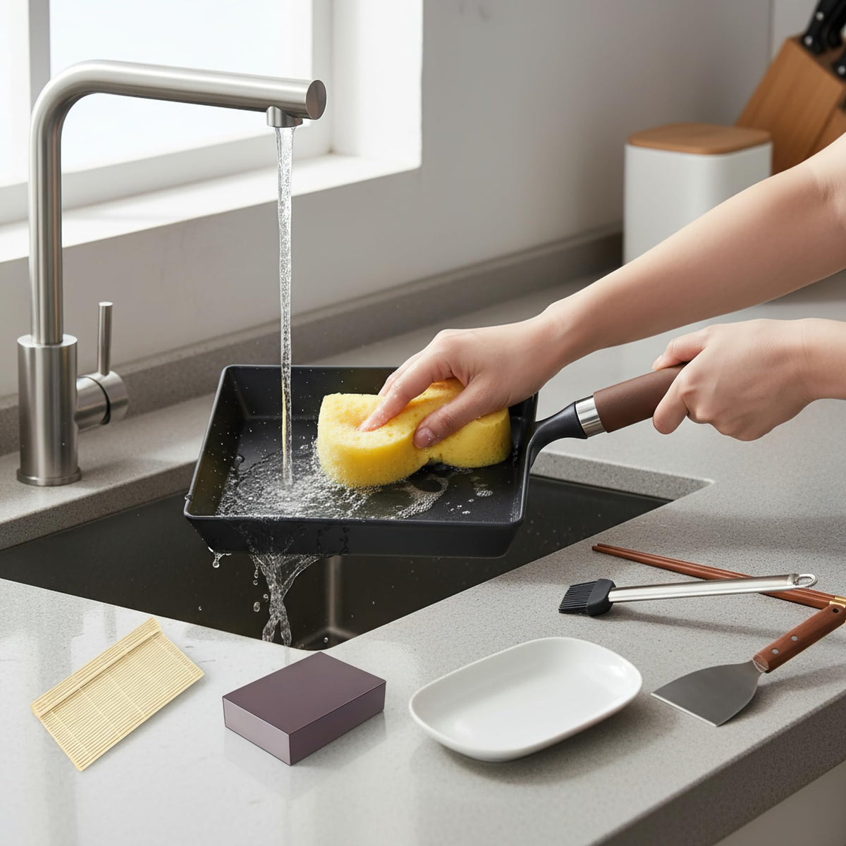 YYMIYU Tamagoyaki pan with deep walls for even heat distribution