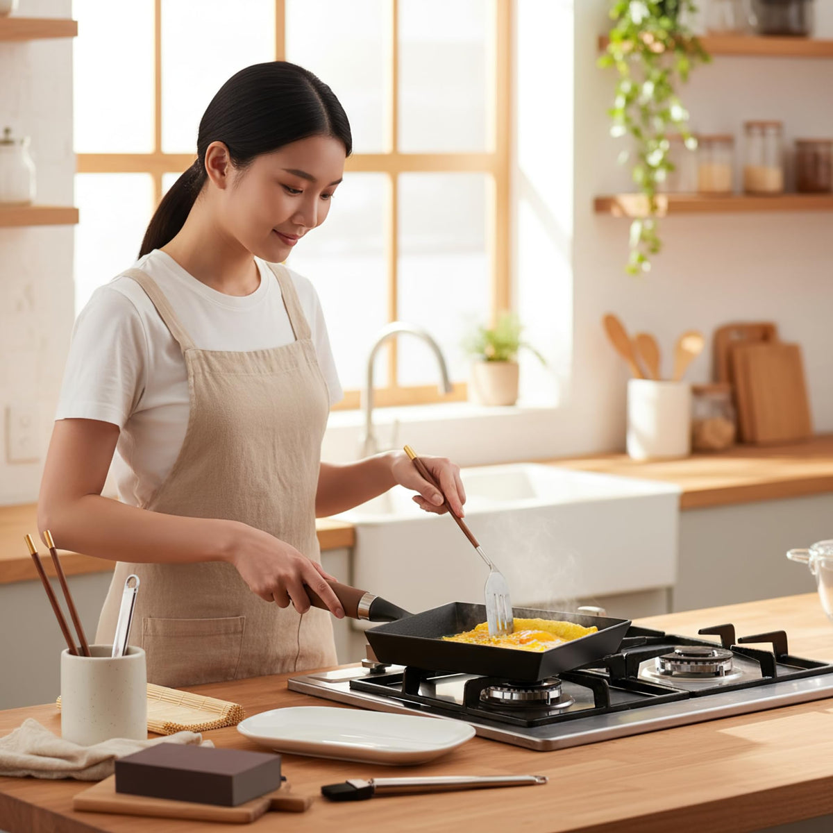 YYMIYU Tamagoyaki pan oven-safe up to 500°F finishing in oven