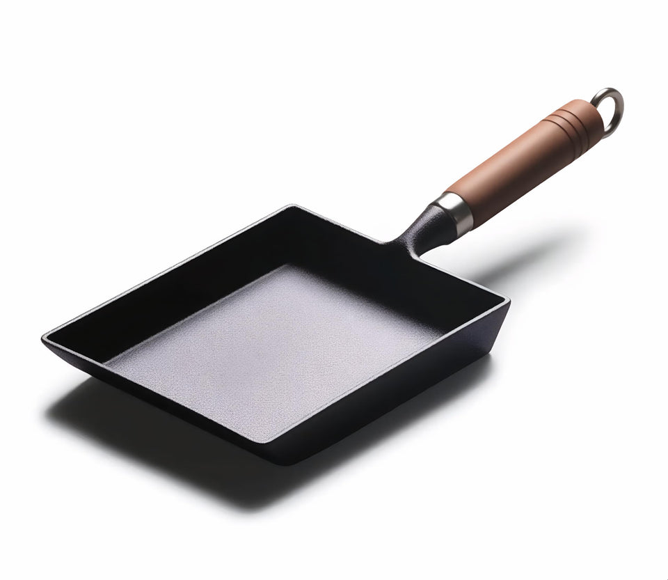 YYMIYU Tamagoyaki pan with wood handle for versatile stove and camp cooking