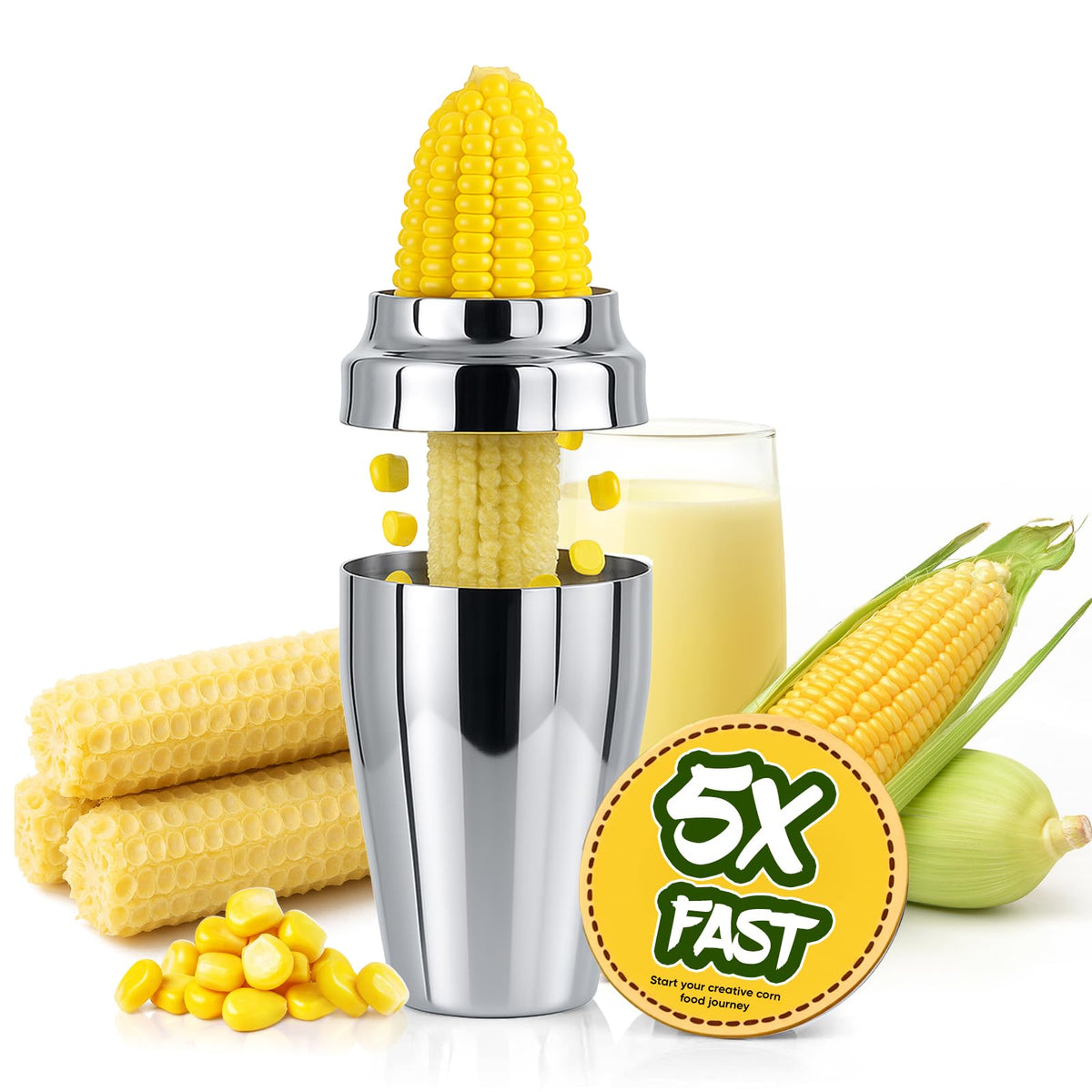 YYP corn cutter cup collects kernels to keep counters clean.