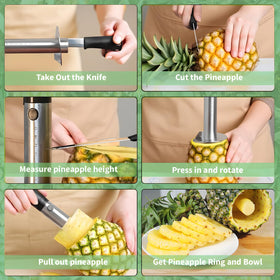 YYP pineapple corer and slicer showing precision marks for uniform cuts.