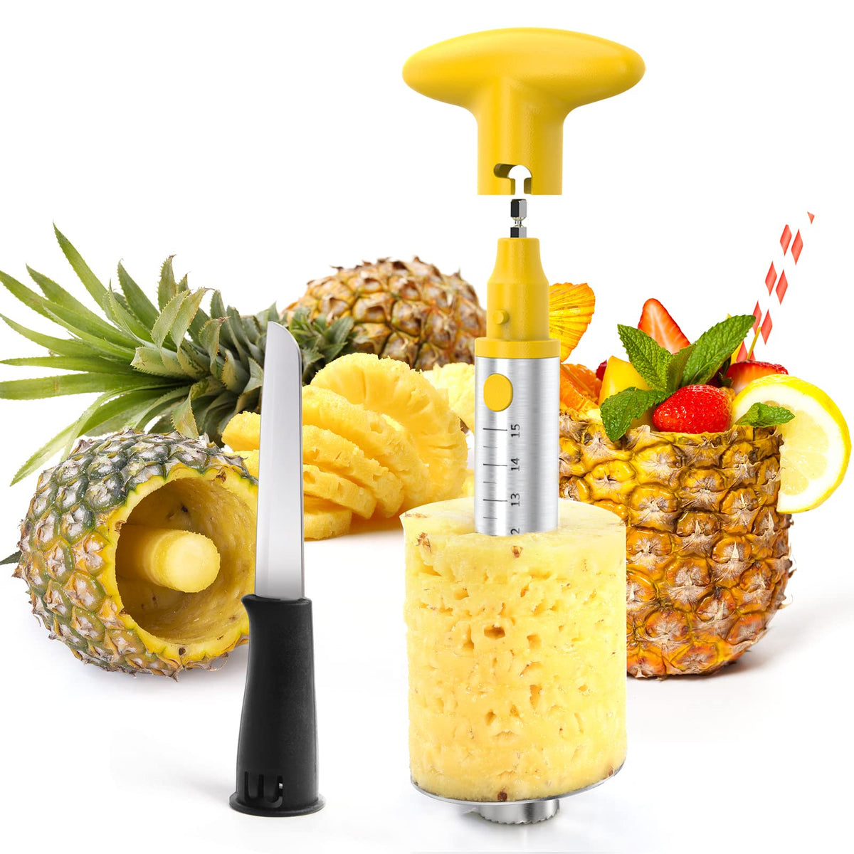 YYP pineapple cutter with detachable knife top view for quick prep