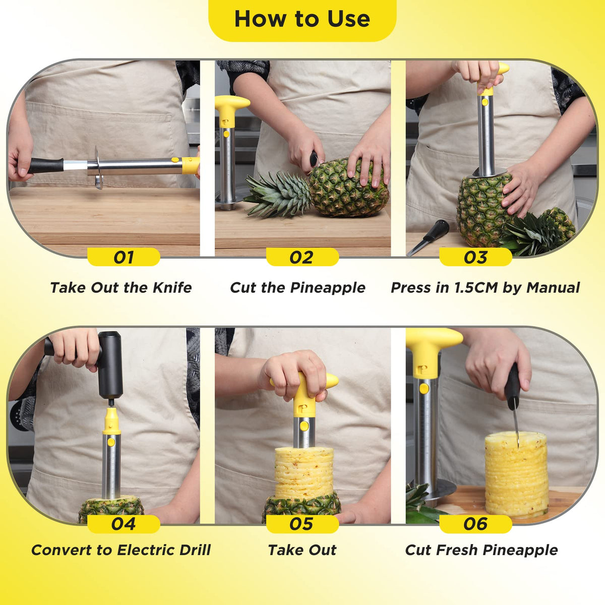 YYP pineapple cutter in action showing dual manual and electric use