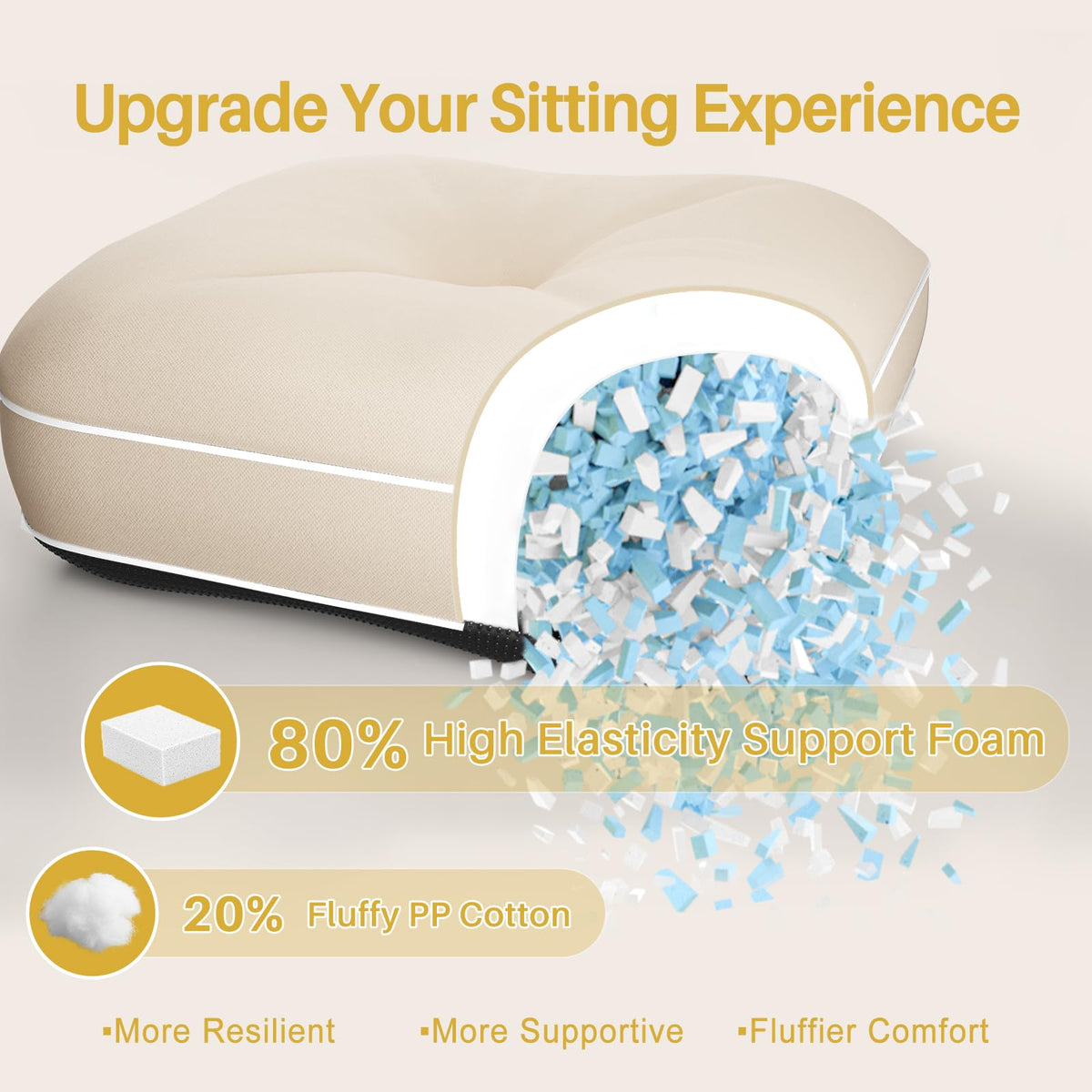 YZ HOME cushion with non-slip bottom stays in place during use.