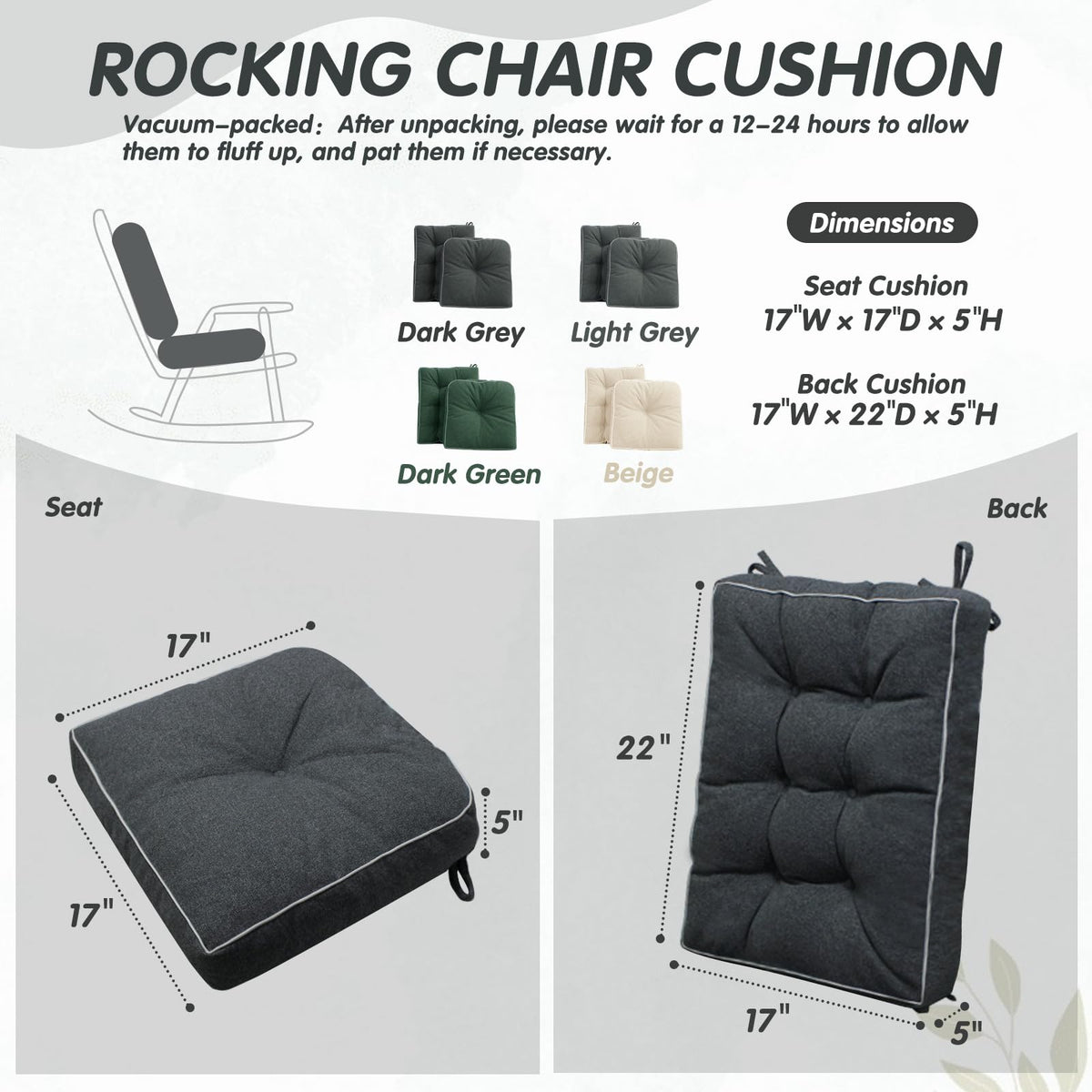 YZ HOME backrest cushion 22x17x5 enhances lumbar comfort.
