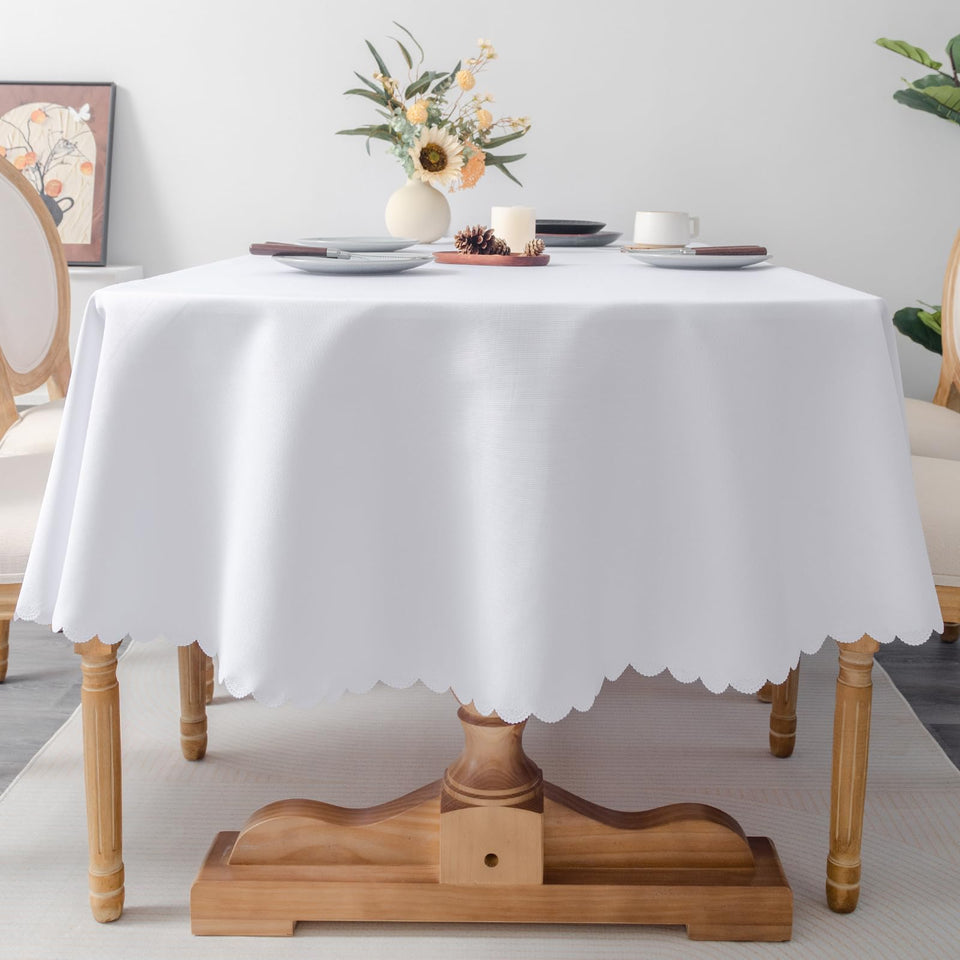 YZKITM oval white tablecloth with embossed edge for refined dining.