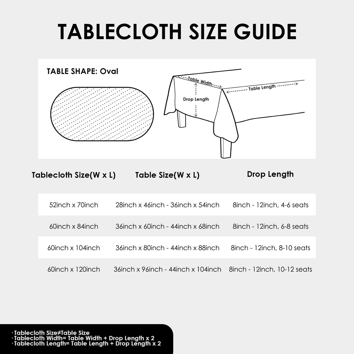 YZKITM size compatibility—fits 36x60 to 44x68 inch tables.