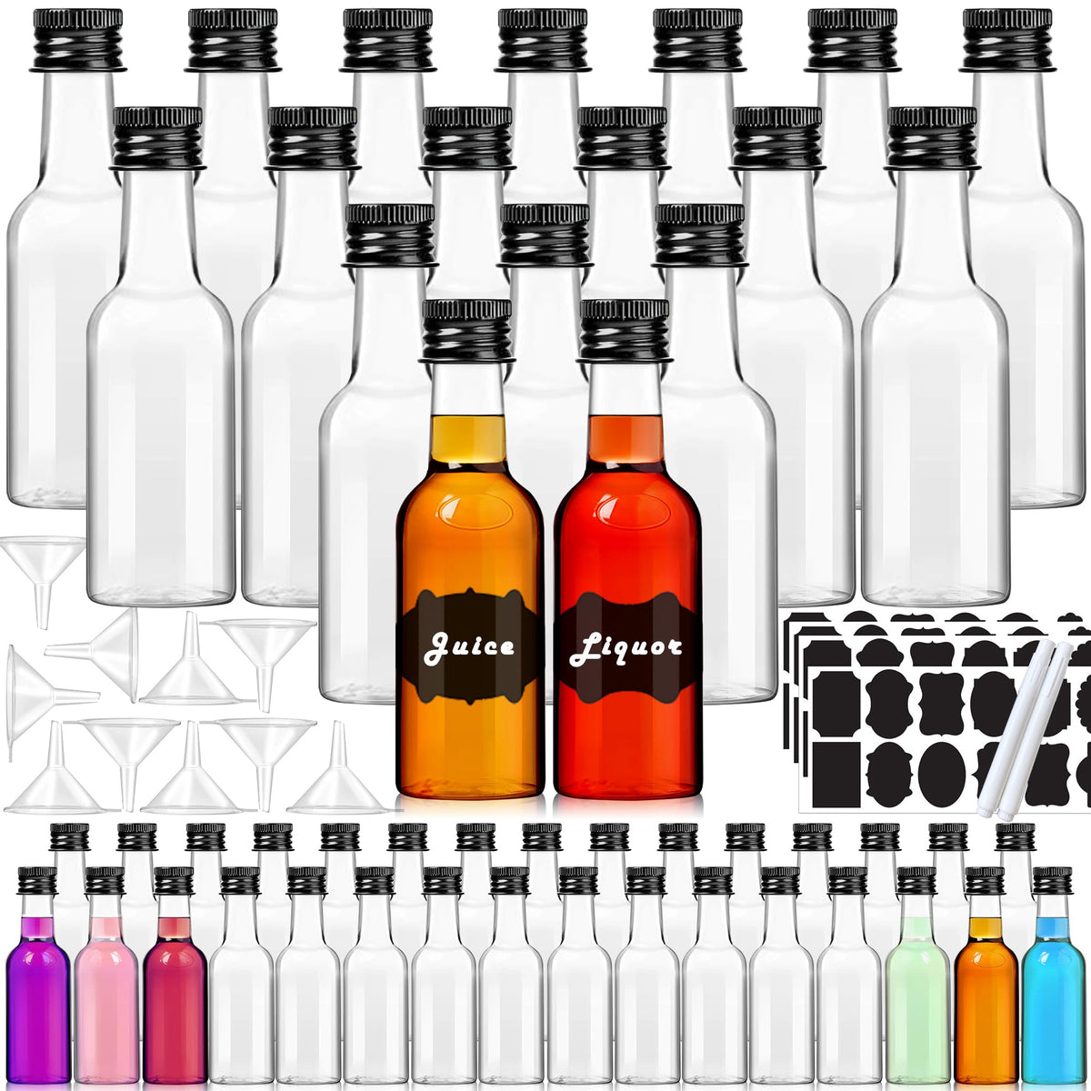 YZXODN 50-pack mini liquor bottles with labels for easy gifting and organization.