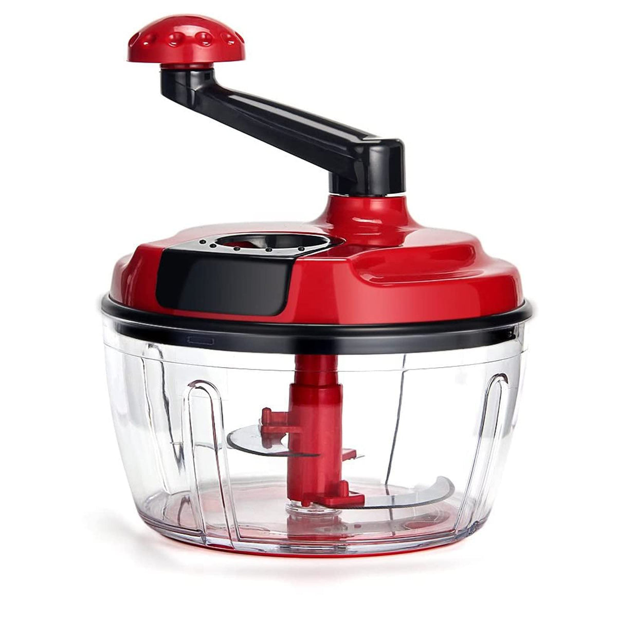 ZABBOW manual food processor with clear bowl for quick vegetable chopping.