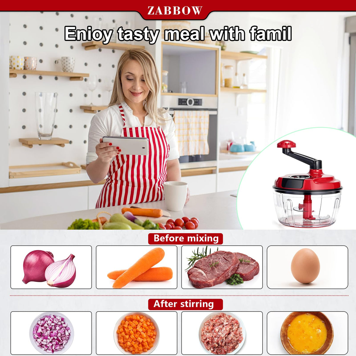 ZABBOW 420 stainless steel blades provide precise, even chopping