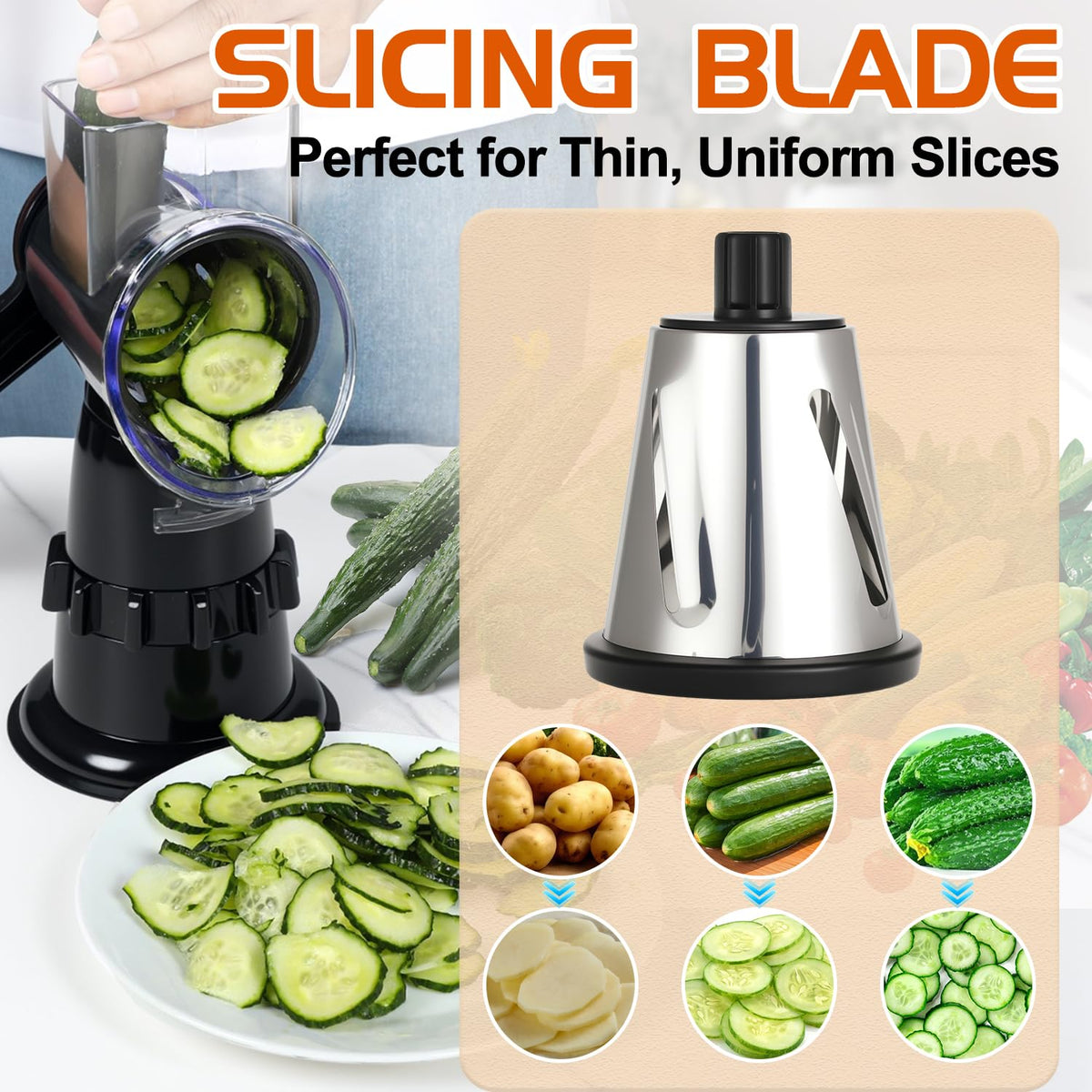 ZABINS three blade stainless drum handles slicing shredding and grating