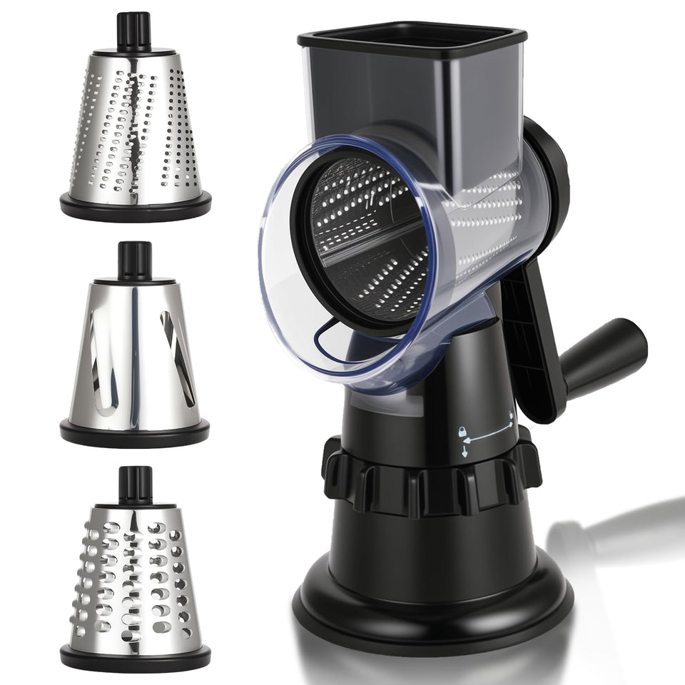ZABINS rotary cheese grater front view for quick topping prep