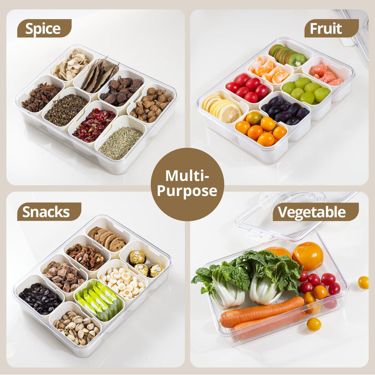 Zaboro Snackle Box divided tray keeps foods separate and fresh.