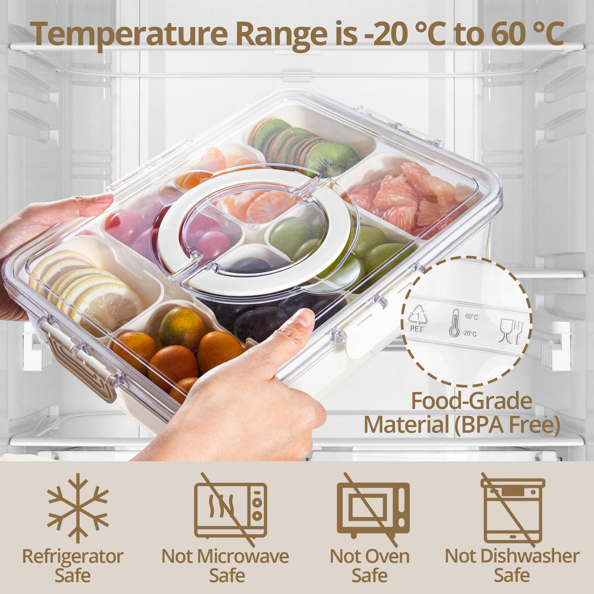 Zaboro Snackle Box eight-compartment tray organizes snacks neatly.