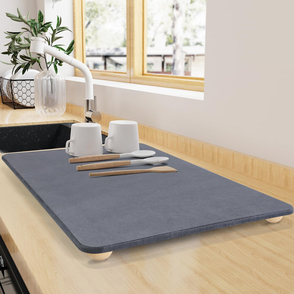 ZACELOVE large stone drying mat on counter keeps dishes dry and organized