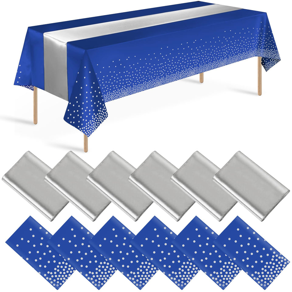 Zachely blue-silver dotted tablecloth adds festive brightness for celebrations.
