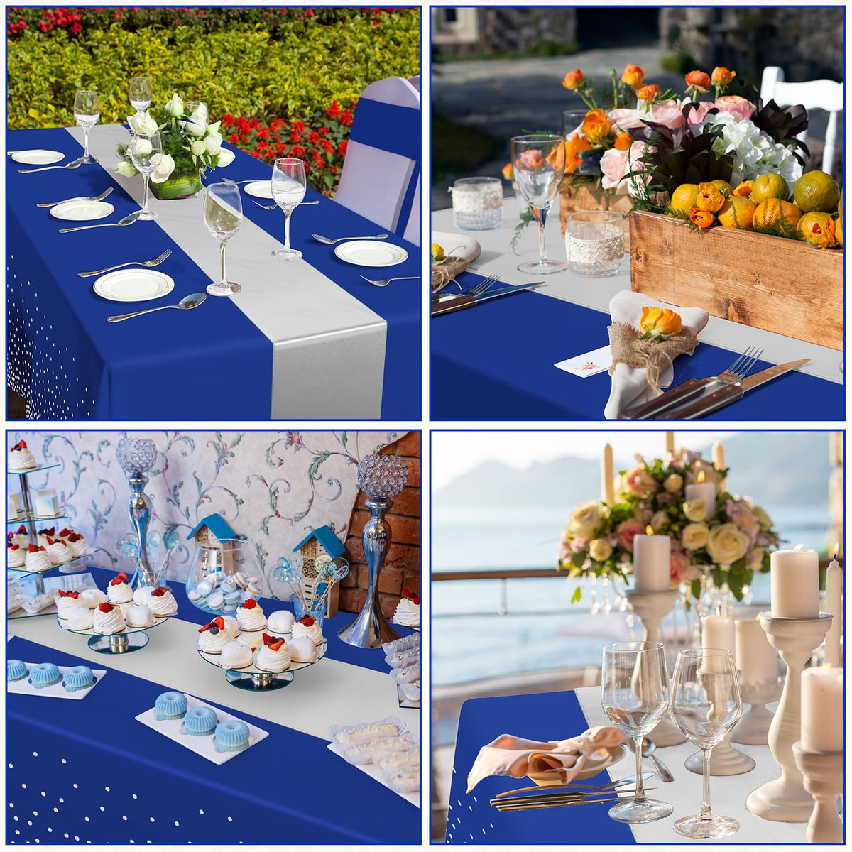 Zachely disposable blue-silver tablecloth for quick cleanup after events.