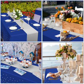 Zachely disposable blue-silver tablecloth for quick cleanup after events.