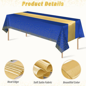 Zachely blue-gold tablecloth set with six pieces for full table coverage.