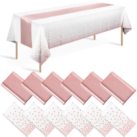 Zachely rose gold dot tablecloth on white, perfect for elegant weddings