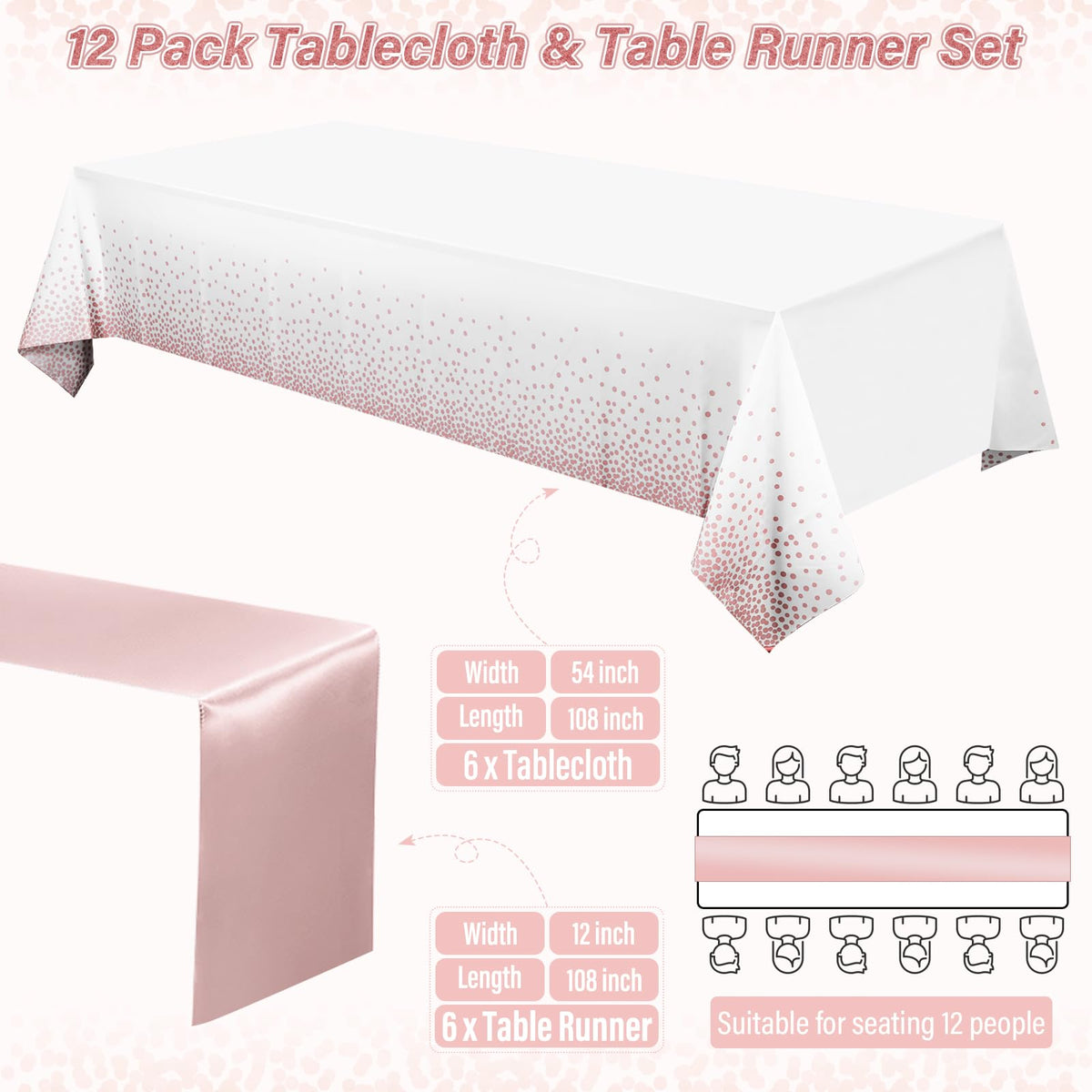 Zachely rose gold satin table runner on white, adds luxe shimmer for celebrations