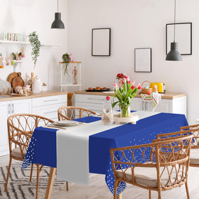 Zachely silver satin runner on a decorated table creates sophisticated ambiance.