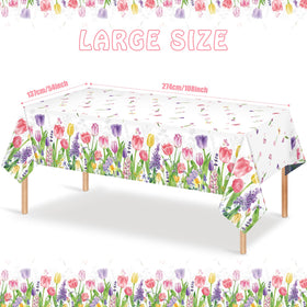 Zachely watercolor floral pattern tablecloth featuring tulips and lavender