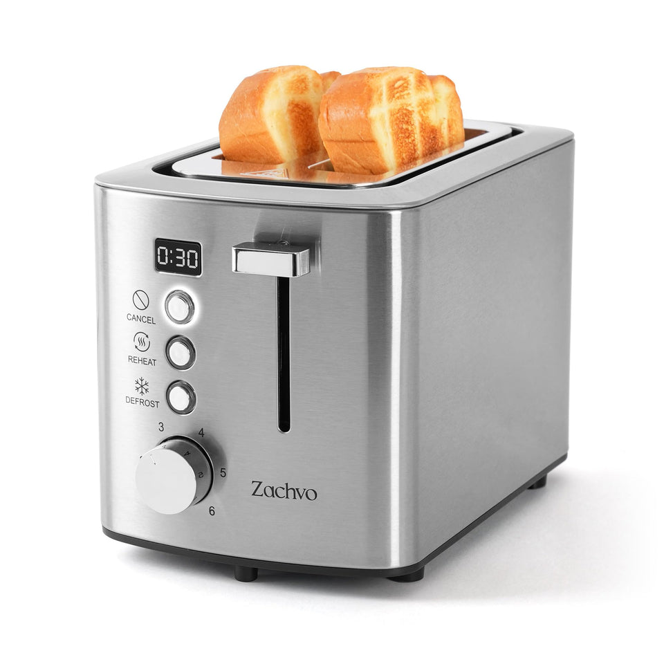 ZACHVO 2-Slice Toaster front view with wide slots for bagels toasting evenly