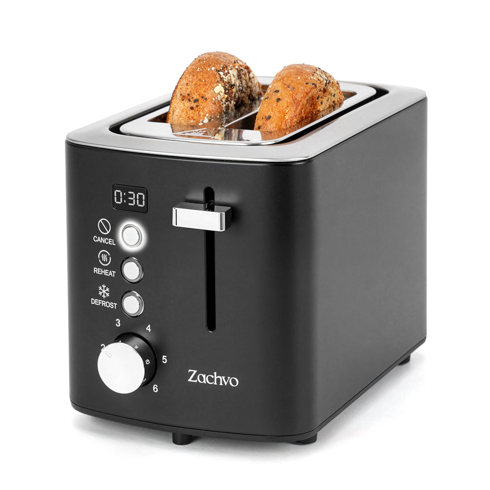 ZACHVO 2-slice toaster with wide slots and digital countdown for precise toasting