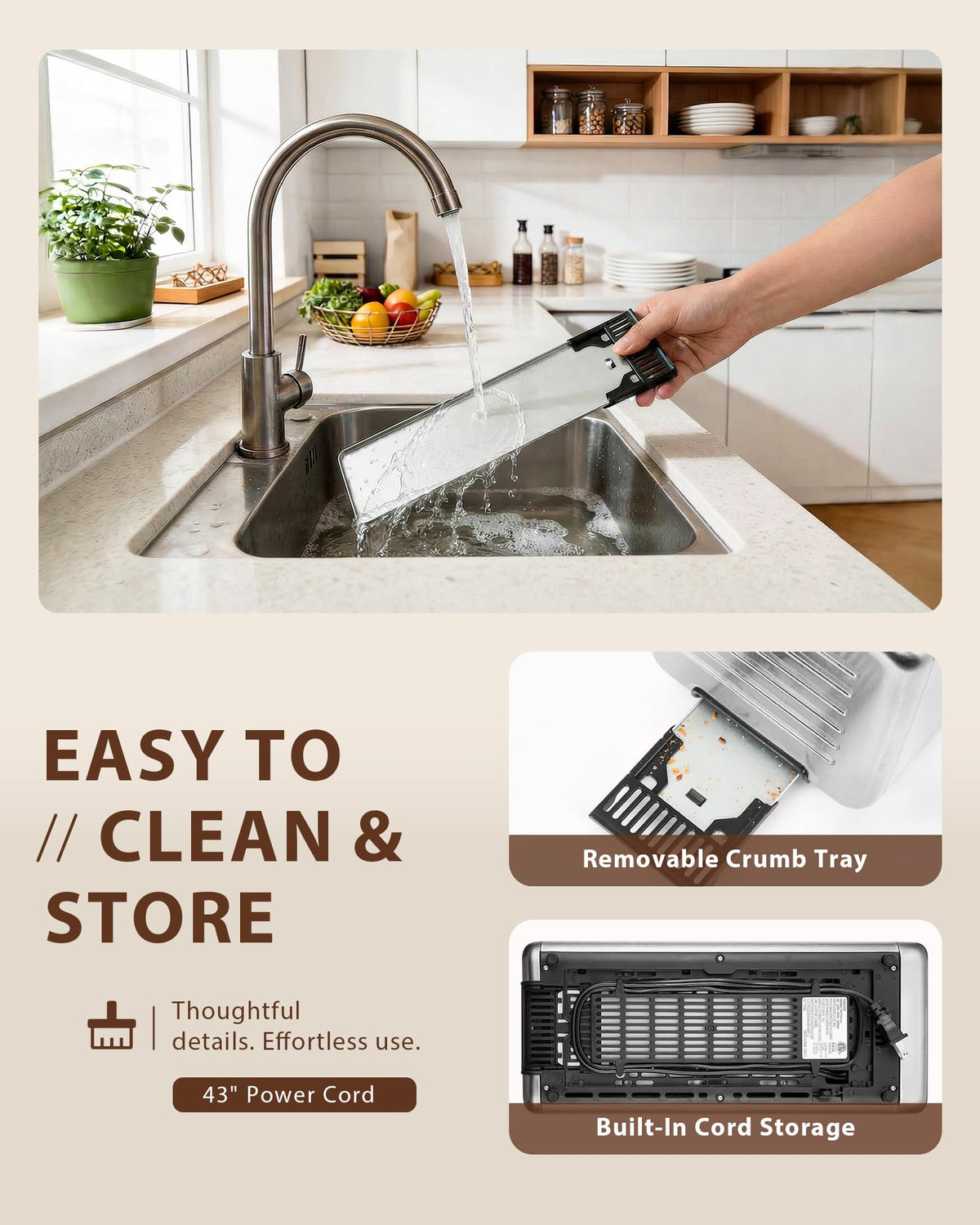 ZACHVO built-in cord wrap keeps counters tidy