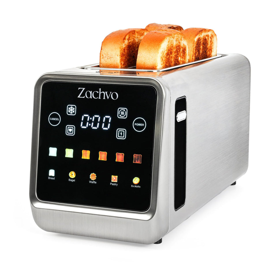 ZACHVO 4-Slice Long Slot Toaster front view with slim stainless steel design