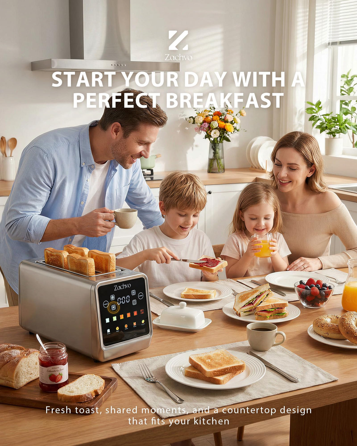 ZACHVO slim stainless steel toaster fits modern kitchens
