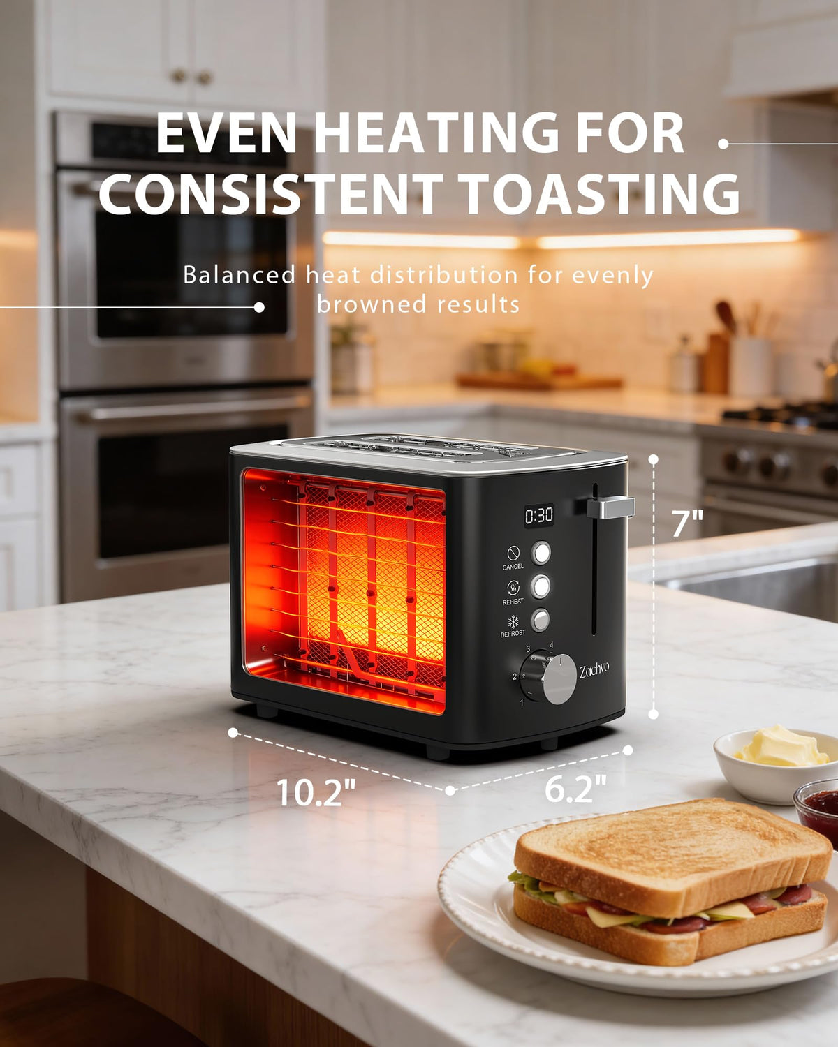 ZACHVO compact stainless steel toaster for modern kitchens