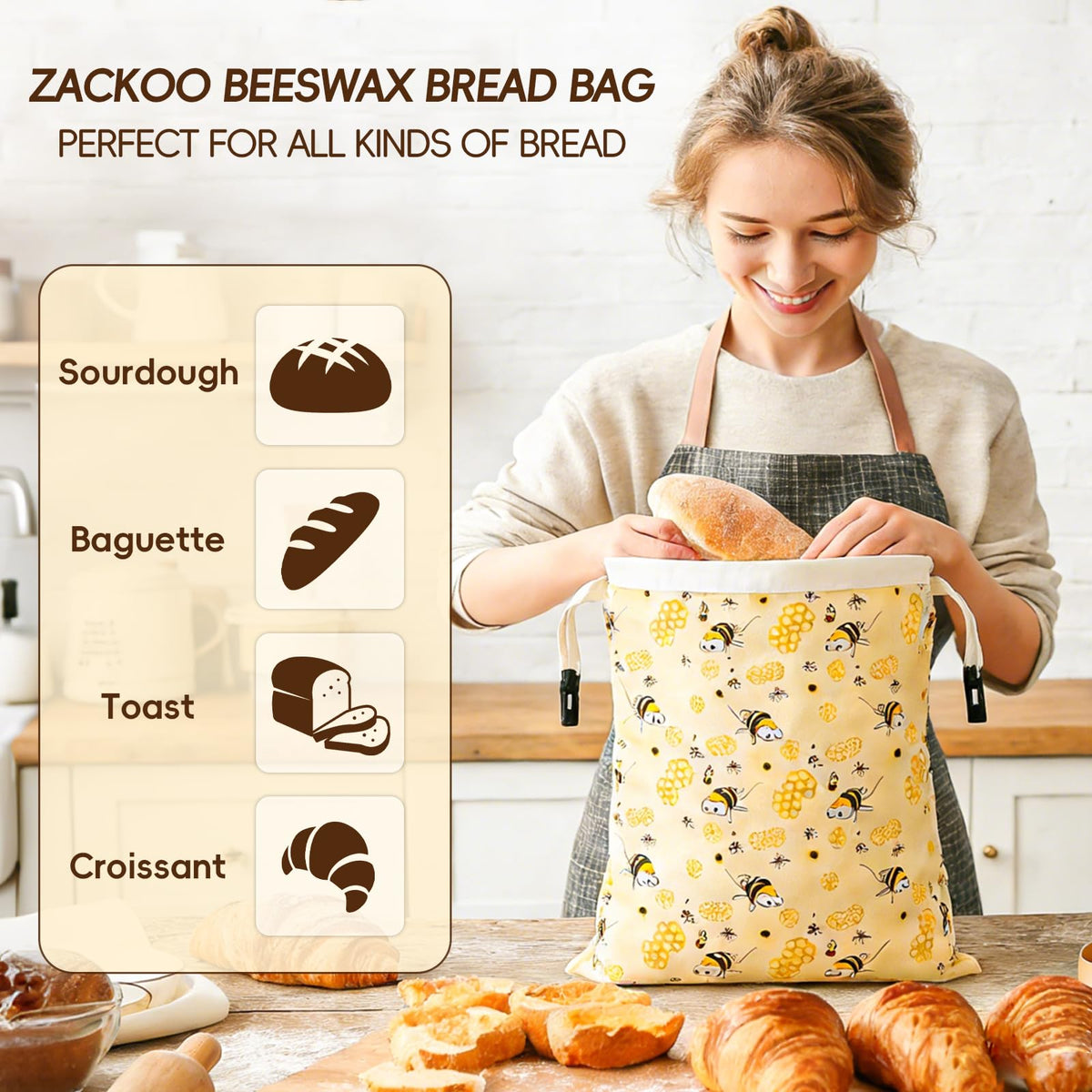 Zackoo XL 17x13 bread bag shows ample space for homemade sourdough